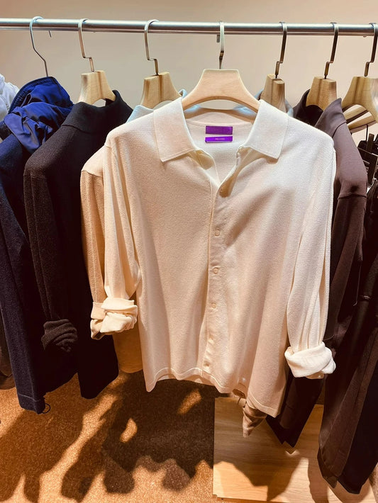 Autumn and winter business high-end mulberry silk long-sleeved shirt men's wool knitted cardigan sweater
