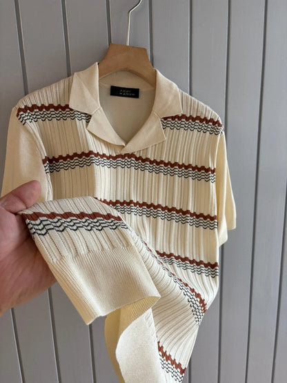 Italian old money style light luxury 25 summer rhombus cashmere mulberry silk lapel short-sleeved casual polo shirt