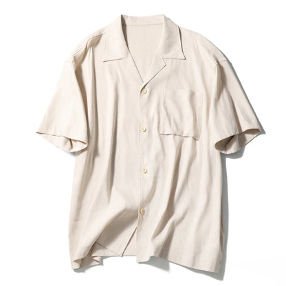2025 summer new men's high-end old money style linen short-sleeved shirt set lazy style two-piece set
