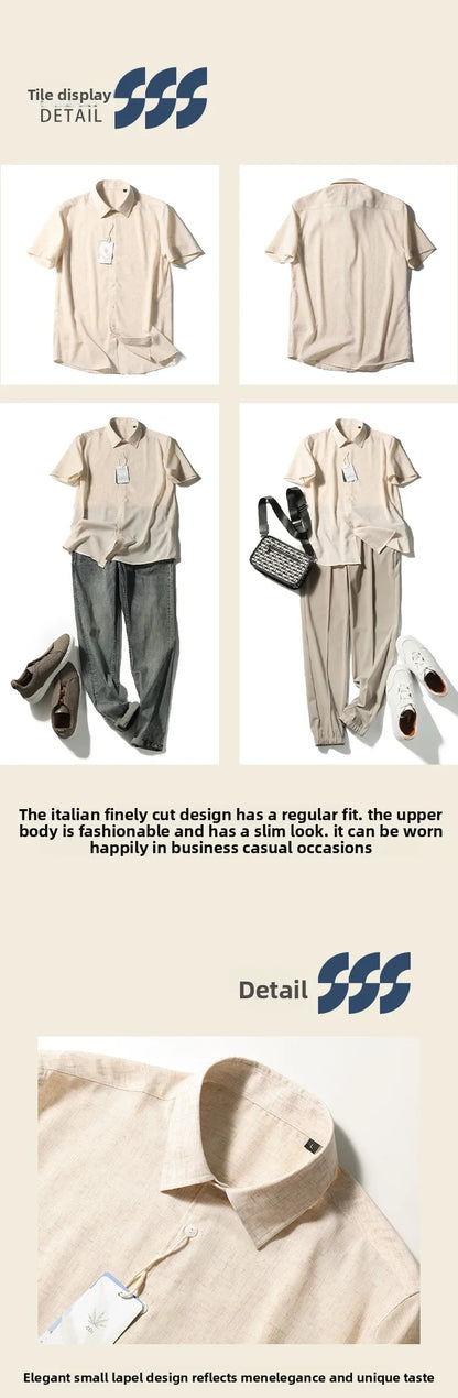Z Italian luxury summer new light and thin liquid ammonia ice silk linen breathable and easy to take care of short-sleeved shirt