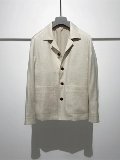 Classic old money style, high-end skin-friendly texture, breathable lapel linen tooling jacket