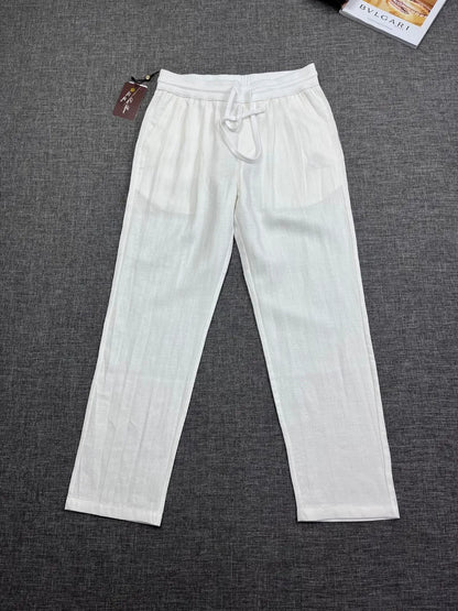 Italian old money style European and American light luxury linen Tencel elastic waist tether straight casual pants