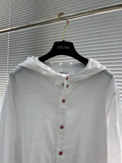 Italian Kiton Old Money Wind Summer High Version Pure Linen Windproof Sunscreen Casual Hooded Shirt Thin Jacket Men and Women