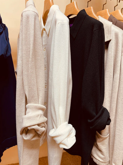 Autumn and winter business high-end mulberry silk long-sleeved shirt men's wool knitted cardigan sweater