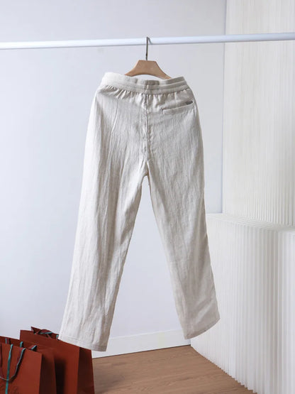 Italian LP old money style simple summer Tencel linen straight tube drawstring elastic waist casual pants