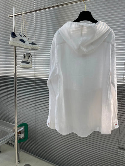 Italian Kiton Old Money Wind Summer High Version Pure Linen Windproof Sunscreen Casual Hooded Shirt Thin Jacket Men and Women