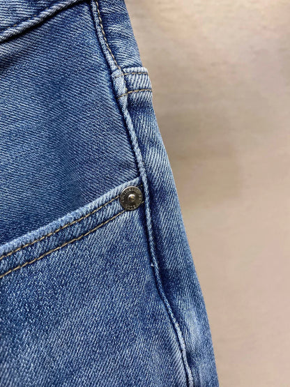 Italy BC men's spring and summer new washed blue micro-elastic breathable fashion casual old money wind small straight jeans