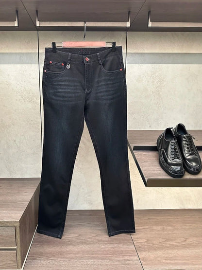 2025 summer new kiton chiton men's slim-fitting small feet solid color simple fashion casual jeans