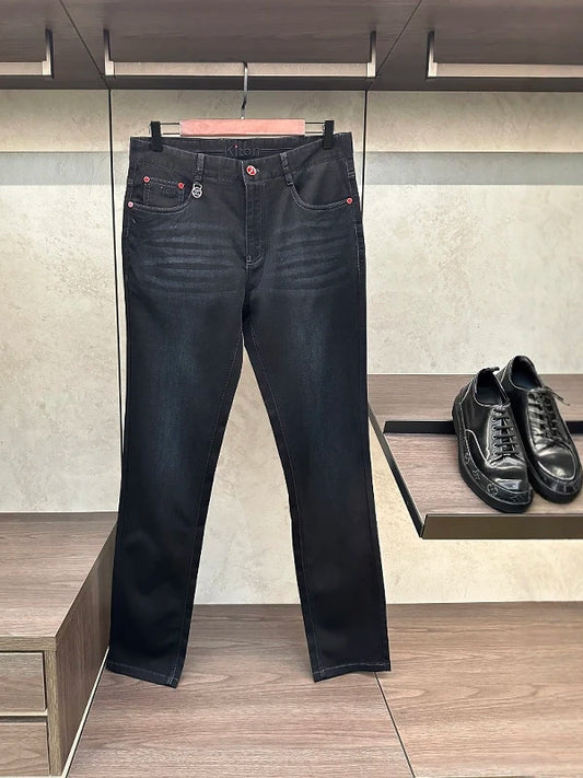 2025 summer new kiton chiton men's slim-fitting small feet solid color simple fashion casual jeans
