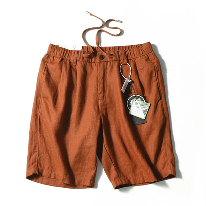 Linen shorts men's summer thin cool middle pants straight loose solid color Japanese retro casual five-point pants