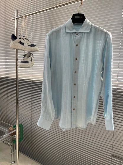 Kiton summer 2025 new cotton and linen blend fabric dark pattern texture fashion casual men's long-sleeved shirt