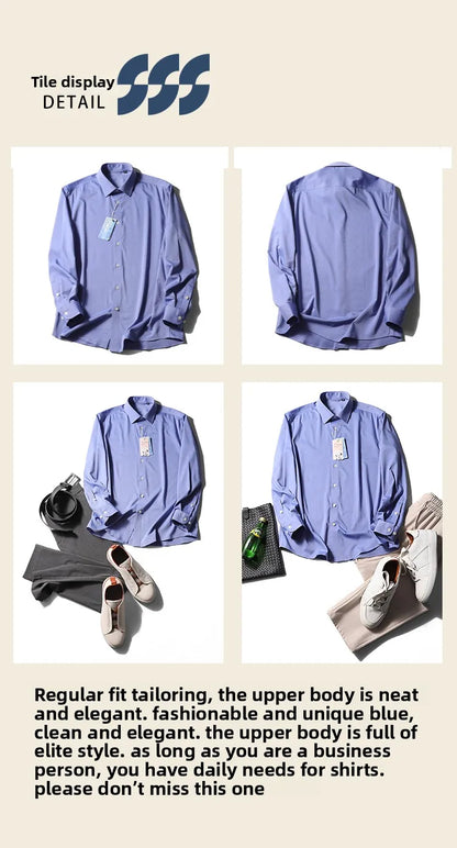 ZZ spring new men's business casual liquid ammonia cotton long-sleeved shirt formal professional shirt