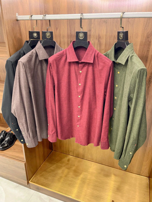 [Warm cashmere cotton] Gentleman's business leisure winter versatile polished slim lapel long-sleeved shirt