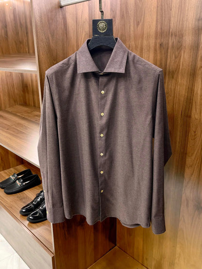 [Warm cashmere cotton] Gentleman's business leisure winter versatile polished slim lapel long-sleeved shirt