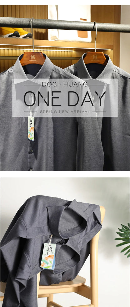 ZZ Italian Luxury, Spring and Autumn Business Casual Long Sleeve Shirt Men's Easy Care Bottom Shirt