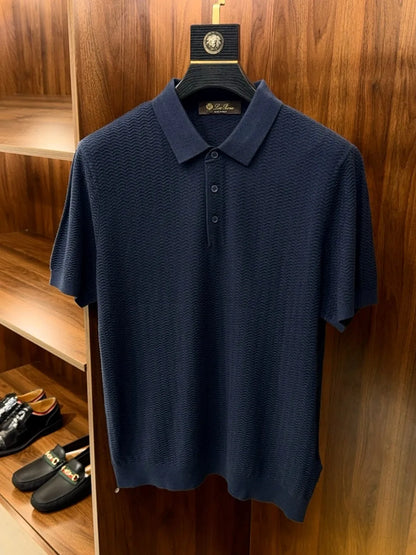 Italian LP light luxury men's clothing 25 summer high version mulberry silk mixed cashmere lapel short-sleeved casual polo shirt