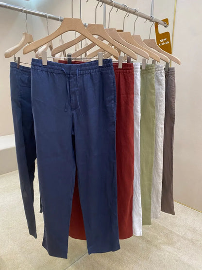 Italian old money style European and American luxury high version 25 summer linen elastic waist straight wide-leg casual pants