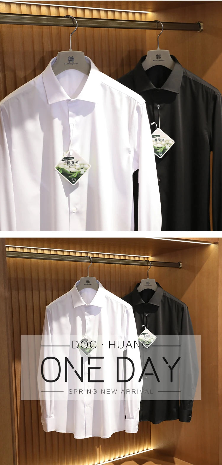 ZZ series 2025 early spring men's light luxury high-end mulberry silk modal blended business casual long-sleeved shirt 9834