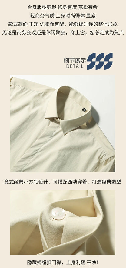 Tencel cotton blend autumn fashion business casual anti-wrinkle men's long-sleeved shirt