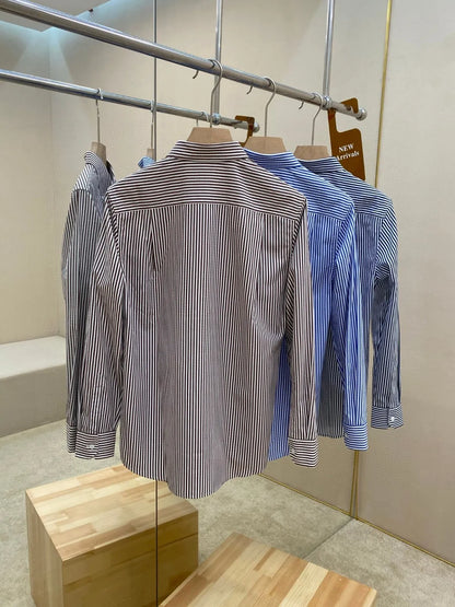 Italian old money style light luxury 25 summer pure cotton shirt business simple casual long sleeved striped shirt
