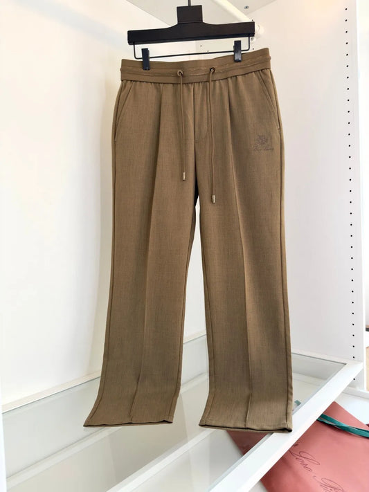 Italian LP European and American light luxury men's clothing summer linen Tencel elastic waist tether straight casual pants