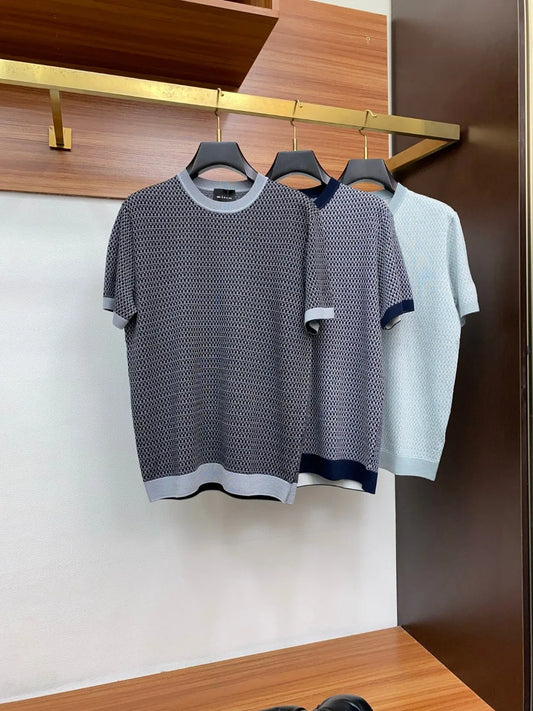Italian Kiton Fashion Light Luxury Men's Knitted Sweater Crew Neck Versatile Casual Short Sleeve T-Shirt