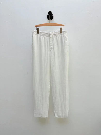 High quality, old money style 100% linen, elastic waist fashion loose straight linen casual trousers