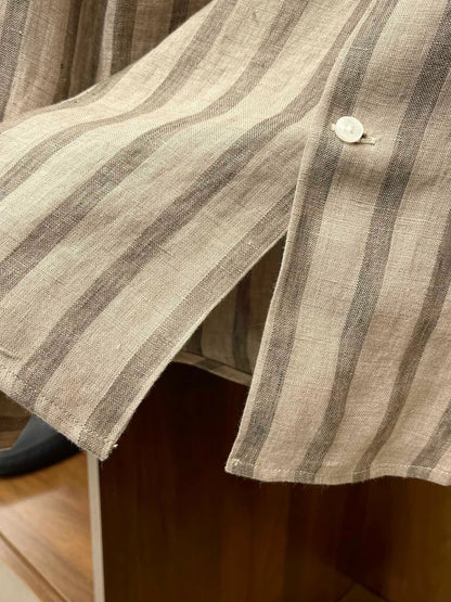 Kiton spring and summer new 100% linen striped simple casual men's long-sleeved shirt