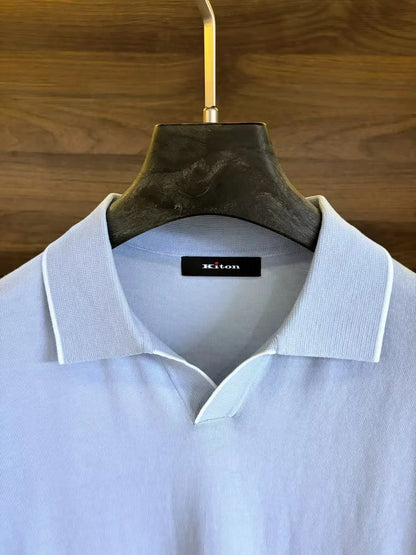 Italian kiton light luxury summer silk blended cotton spinning knitted Haiou collar short-sleeved polo shirt