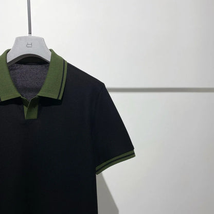Contrast Color Design Business Casual 100% Cotton High Texture Lapel Short Sleeve T-Shirt Polo Shirt