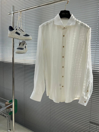 Kiton summer 2025 new cotton and linen blend fabric dark pattern texture fashion casual men's long-sleeved shirt