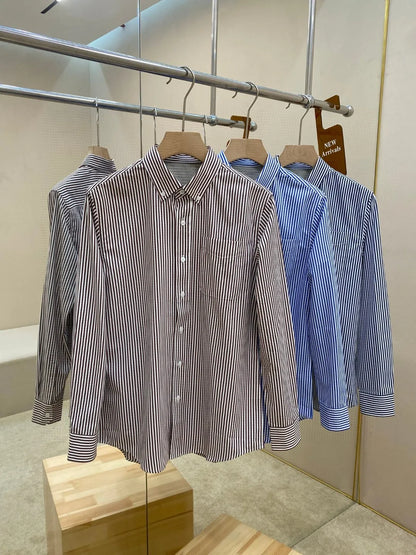 Italian old money style light luxury 25 summer pure cotton shirt business simple casual long sleeved striped shirt