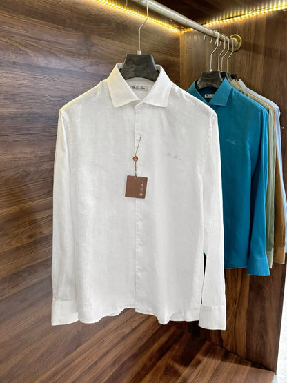 Italian LP old money style light luxury men's high version 100% linen business casual elegant long-sleeved shirt