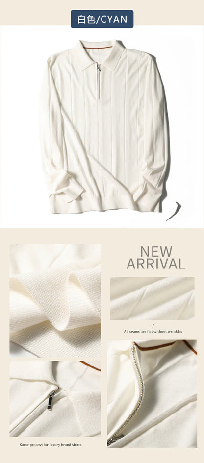 High quality, mulberry silk + cashmere autumn and winter fashion high-end knitted POLO shirt men's lapel sweater
