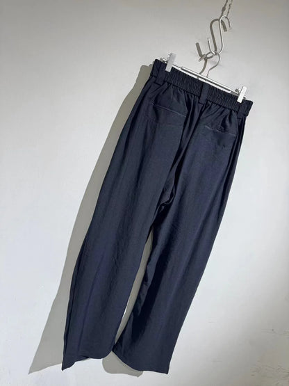 Elastic elastic waist summer tencel linen loose straight scimitar casual trousers