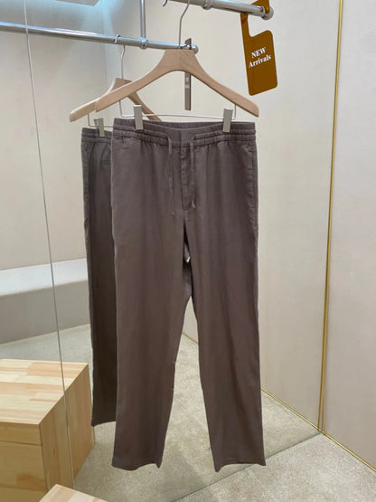 Italian old money style European and American luxury high version 25 summer linen elastic waist straight wide-leg casual pants
