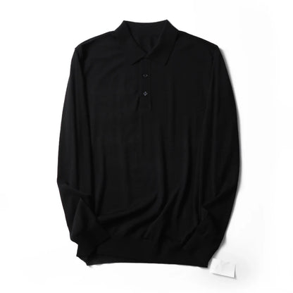 Spring Fashion Business Casual Wool Knitted Sweater Solid Color Long Sleeve POLO Shirt