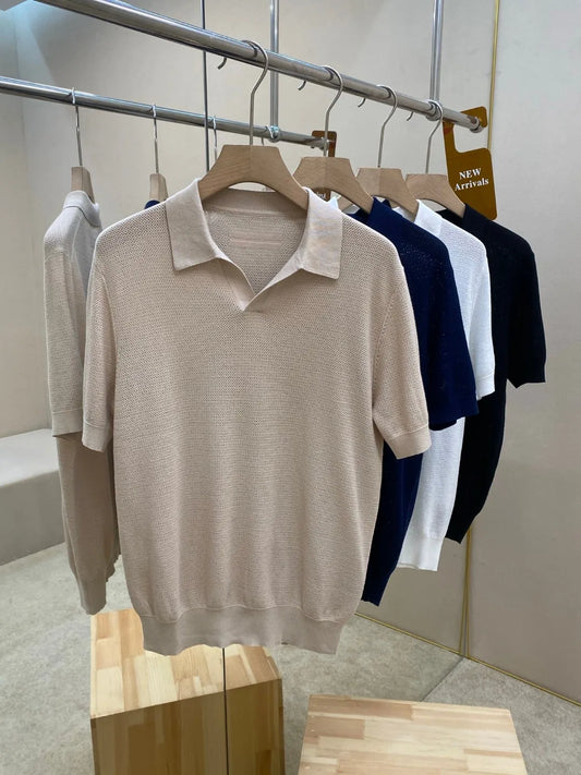Italian old money style luxury high version 25 summer pure cotton hollow collar short sleeved polo shirt