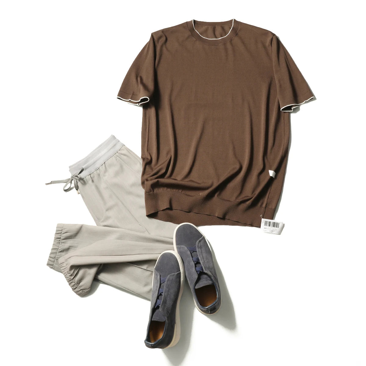 2025 summer new men's urban commuting solid color Tencel mulberry silk blended cool knitted short-sleeved T-shirt