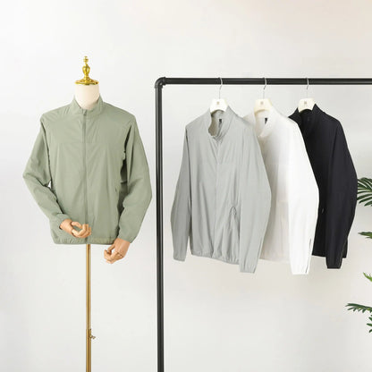 2025 summer new men's outdoor camping travel three-proof sunscreen jacket light breathable stand-up collar jacket