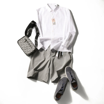 2025 spring and summer new men's high-end white light luxury temperament seersucker cotton long-sleeved shirt 1035