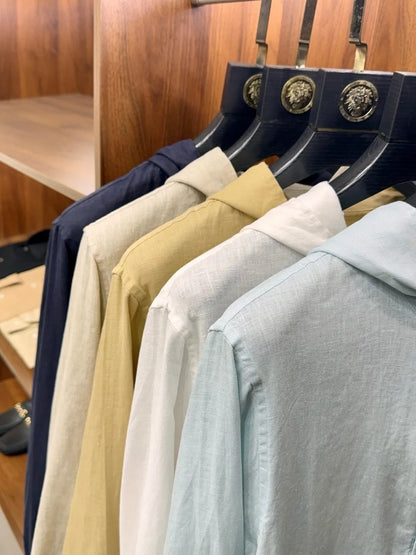 Italian Kiton Old Money Wind Summer High Version Pure Linen Windproof Sunscreen Casual Hooded Shirt Thin Jacket Men and Women
