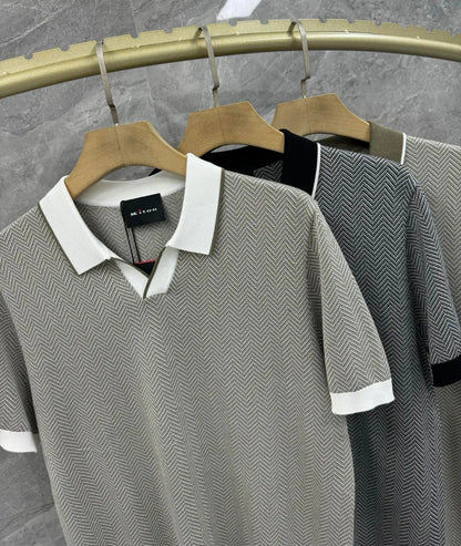 Kiton Italian European and American old money wind 25 summer lapel short-sleeved cotton blended silk business casual polo shirt