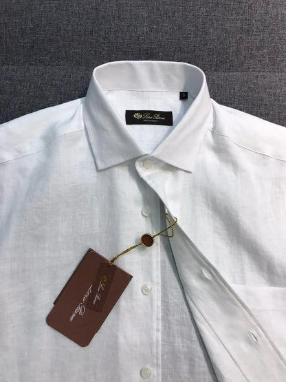 Italian LP Men's Clothing, Linen Business Casual Elegant Minimalist Long Sleeve Shirt Shirt