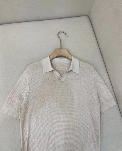 Italian old money style luxury high version 25 summer pure cotton hollow collar short sleeved polo shirt