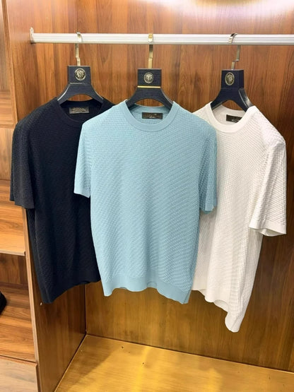 Italian LP old money style spring and summer high-quality Lyocell mixed silk round neck knitted shirt T-shirt