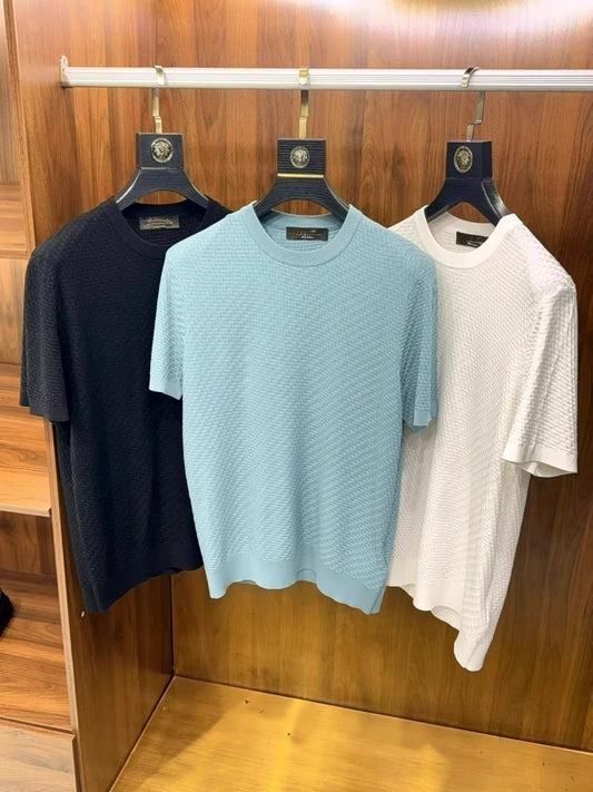 Italian LP old money style spring and summer high-quality Lyocell mixed silk round neck knitted shirt T-shirt