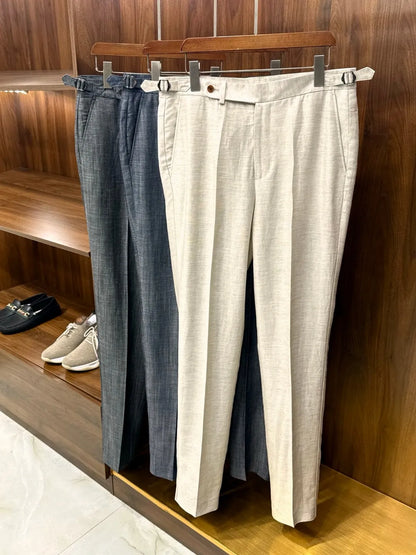 Italian style European and American LP light luxury men's summer linen Tencel straight tube minimalist business casual trousers