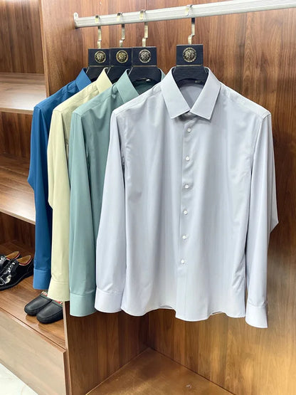 Business casual silky bamboo fiber fabric, comfortable and skin-friendly square neck long-sleeved shirt in spring and summer