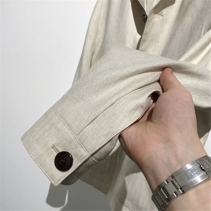 Classic old money style, high-end skin-friendly texture, breathable lapel linen tooling jacket